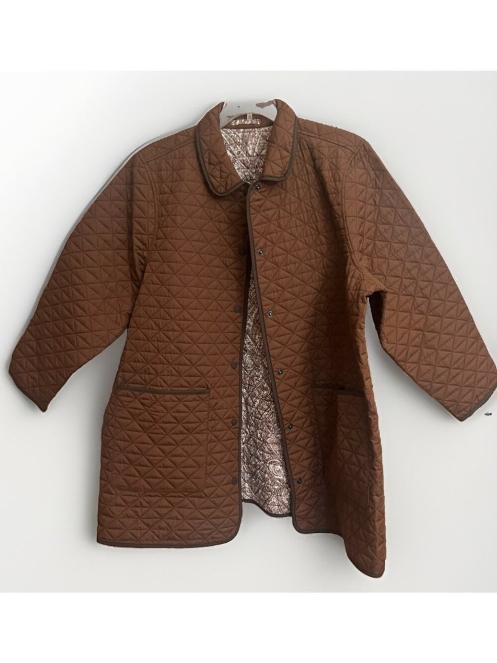Lands End Women's 2X 20W - 22W Quilted Reversible Barn Jacket Brown Paisley.  Ii